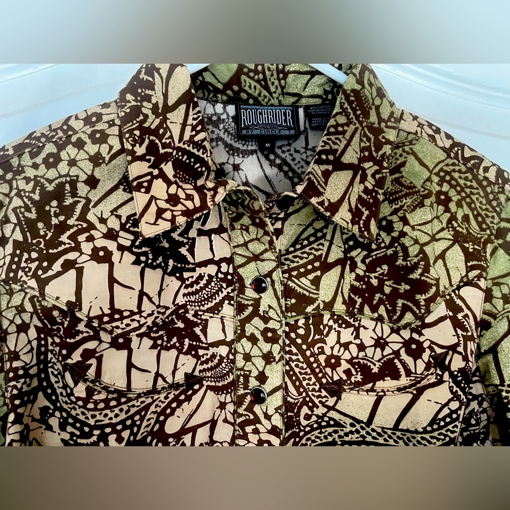 Vintage RoughRider By Circle T Brown Green Coastal Western Snap Shirt Sz M, NWOT - Picture 8 of 13